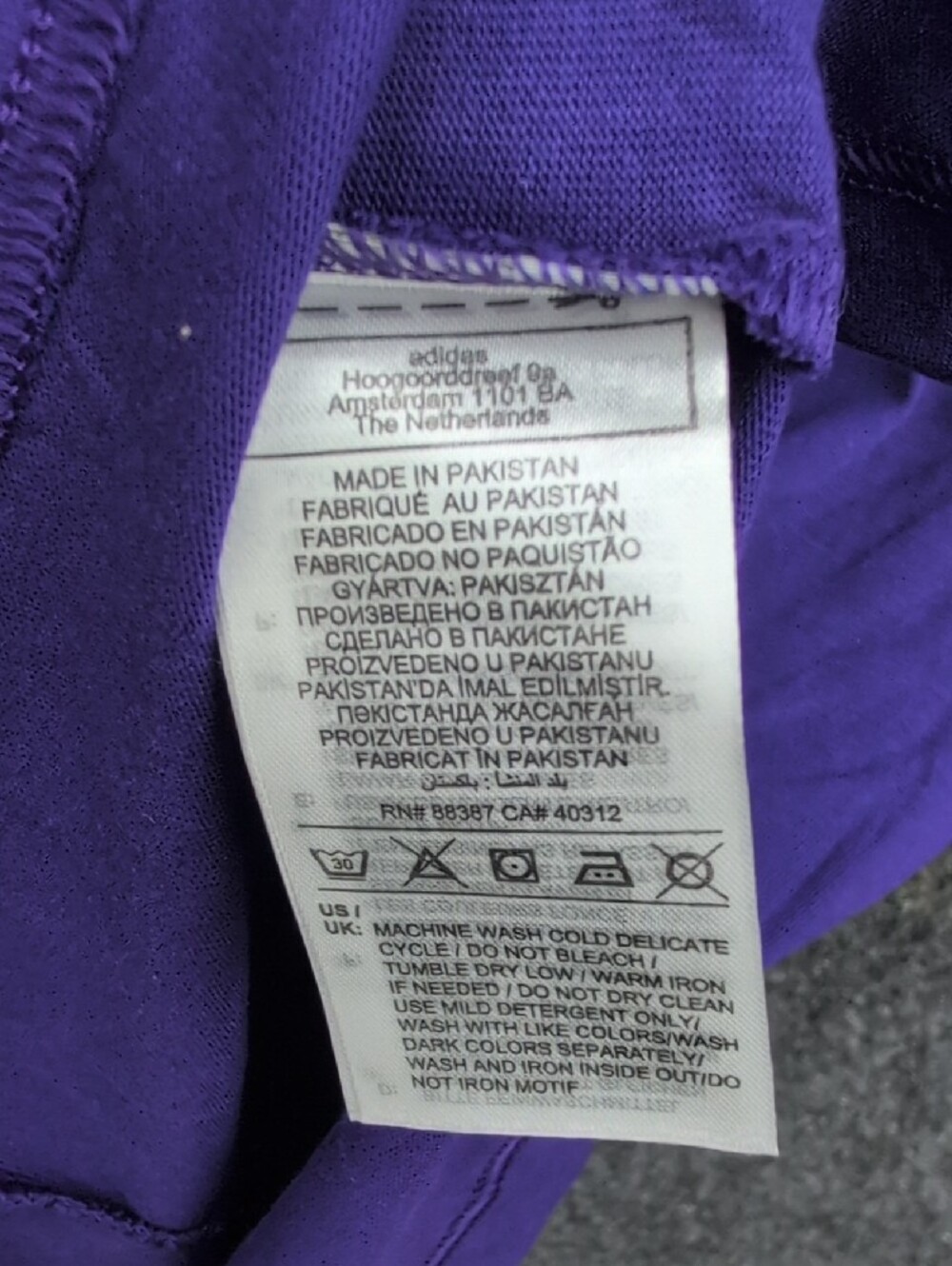 adidas Purple Short Sleeve Tee with White Three-Stripes - Picture 5 of 7